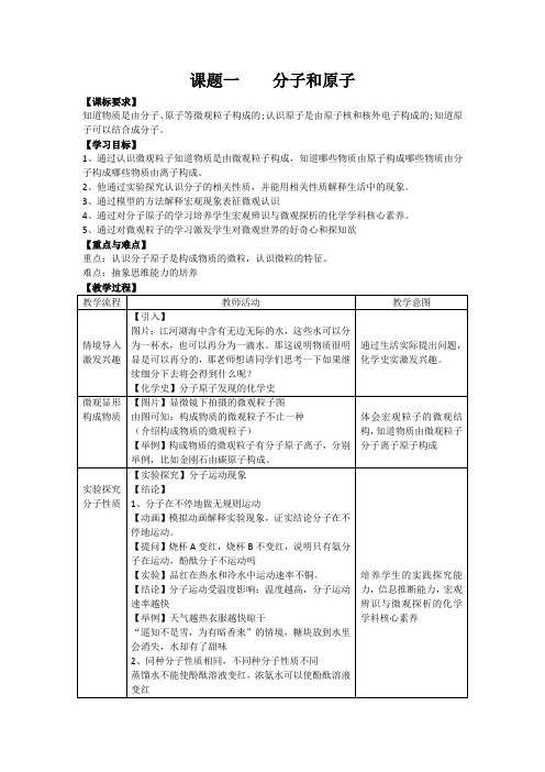 分子和原子 教学设计