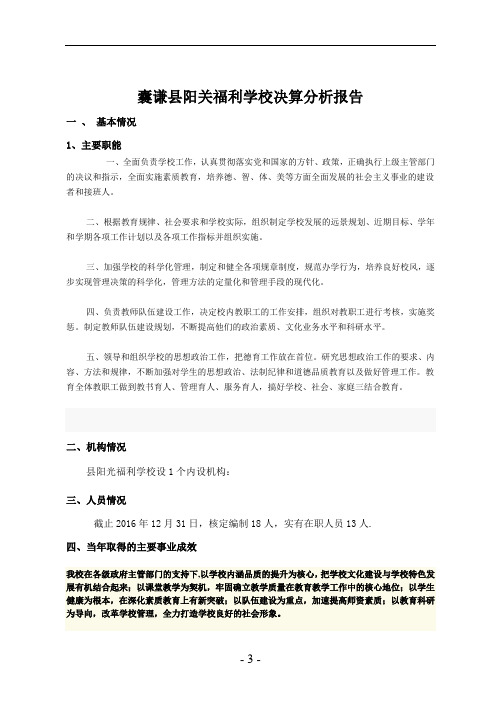 囊谦县阳关福利学校决算分析报告