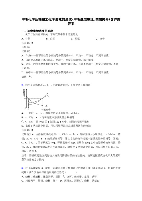 中考化学压轴题之化学溶液的形成(中考题型整理,突破提升)含详细答案