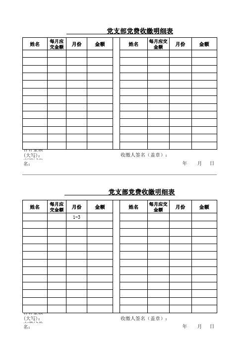 党支部党费收缴明细表