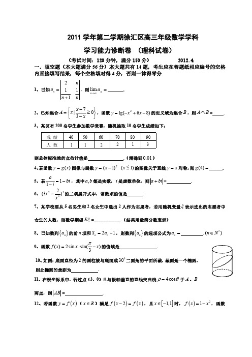 2011学年第二学期高三数学区期末统测试卷(理科)