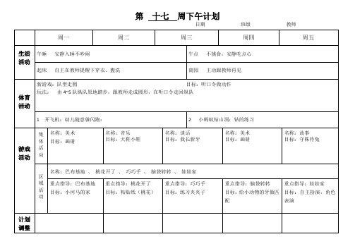 幼儿园周计划下午计划模板