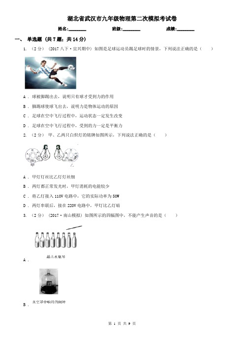 湖北省武汉市九年级物理第二次模拟考试卷