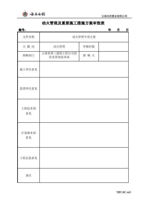 动火管理及重要施工措施方案审批表