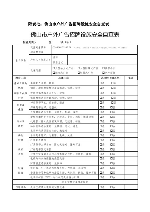 佛山市户外广告招牌设施安全自查表