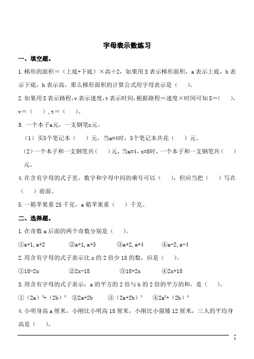 数学四年级下北师大版5.1字母表示数课课练1(含答案)