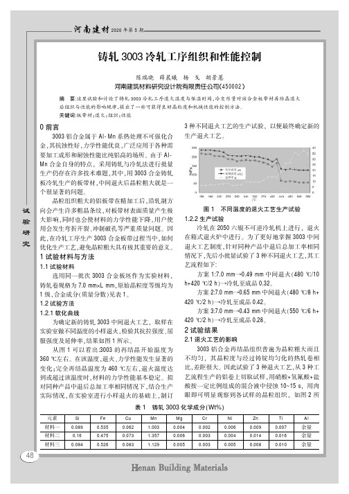 铸轧3003冷轧工序组织和性能控制