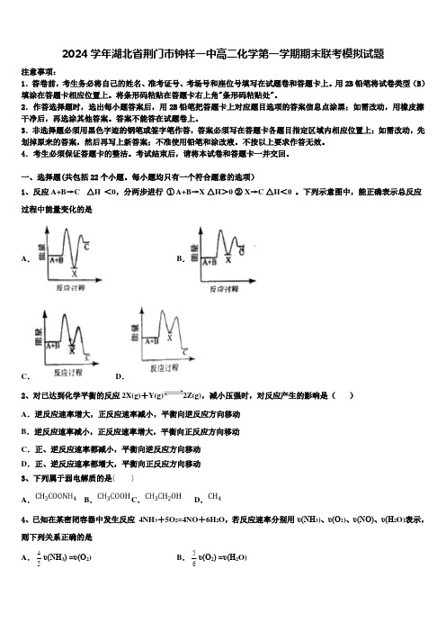 2024学年湖北省荆门市钟祥一中高二化学第一学期期末联考模拟试题含解析