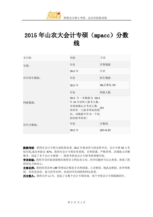 2015年山农大会计专硕(mpacc)分数线