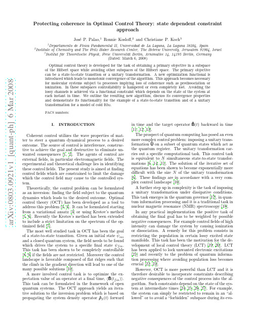 Protecting coherence in Optimal Control Theory State dependent constraint approach