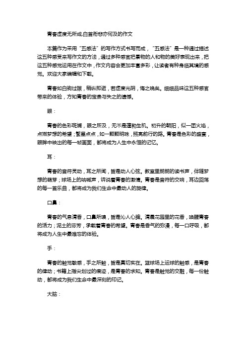 青春虚度无所成,白首衔悲亦何及的作文