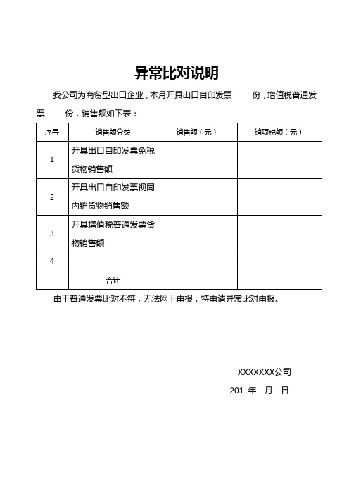 商贸型出口企业异常比对说明及填表说明