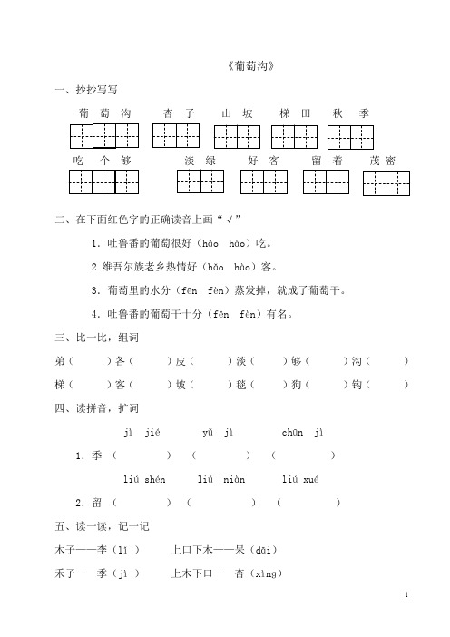 二年级上册语文一课一练-11《葡萄沟》-人教(部编版)(含答案)