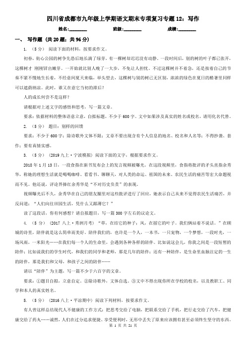 四川省成都市九年级上学期语文期末专项复习专题12:写作