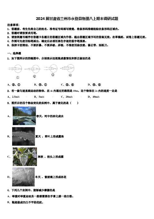 2024届甘肃省兰州市永登县物理八上期末调研试题含解析