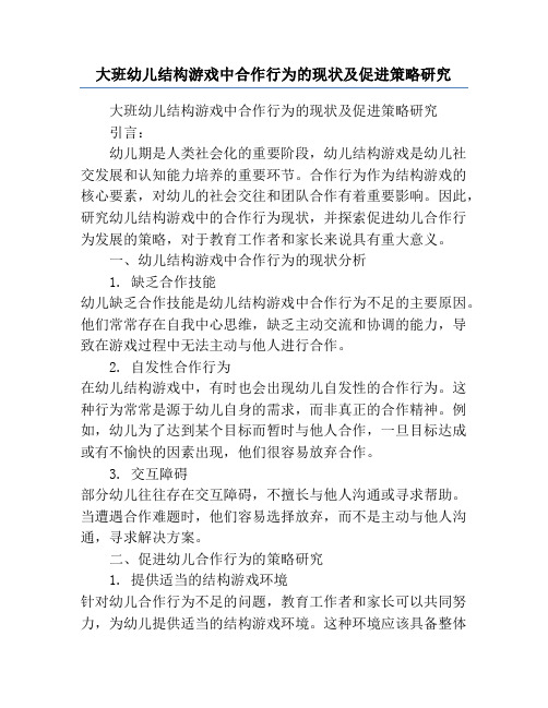 大班幼儿结构游戏中合作行为的现状及促进策略研究