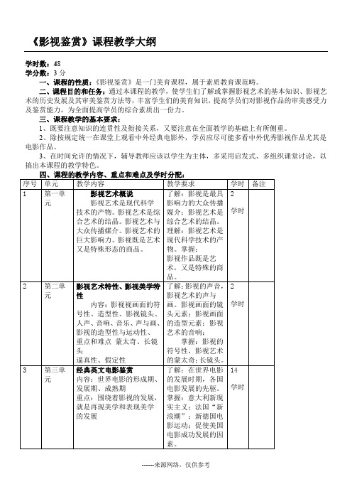 《影视鉴赏》课程教学大纲