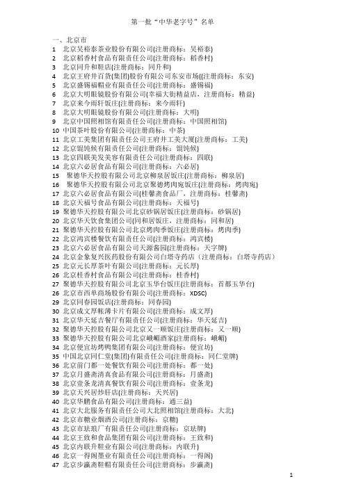 第一批、第二批中华老字号名单