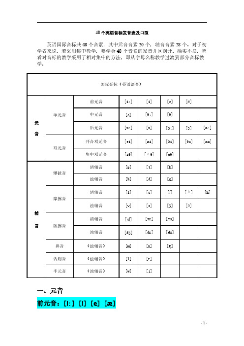 国际音标教学_16. 48个英语音标发音表及口型