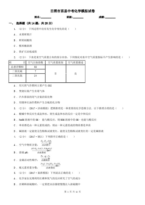 日照市莒县中考化学模拟试卷  