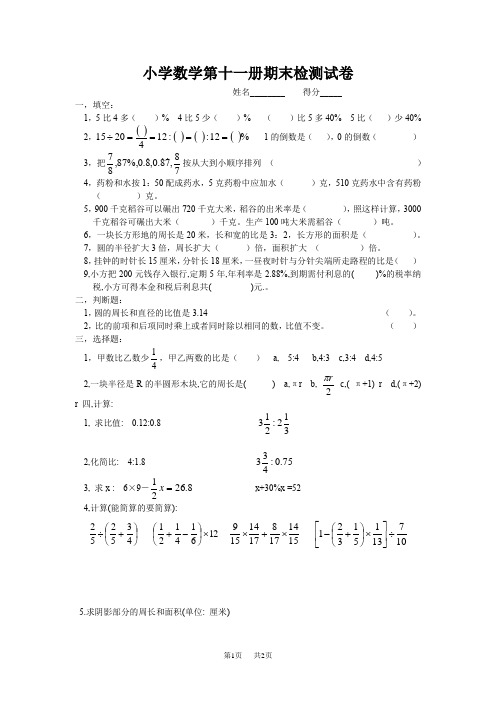 小学数学第十一册期末检测试卷