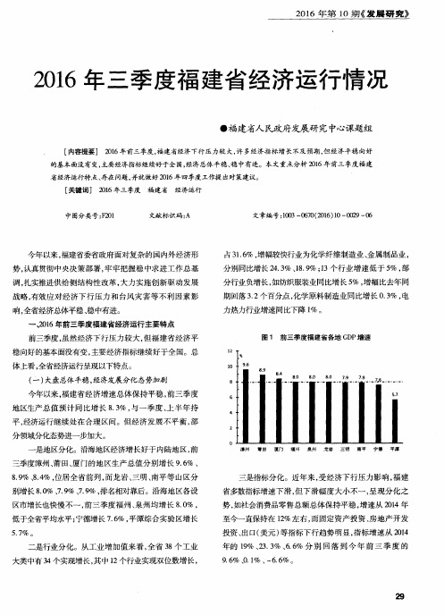 2016年三季度福建省经济运行情况