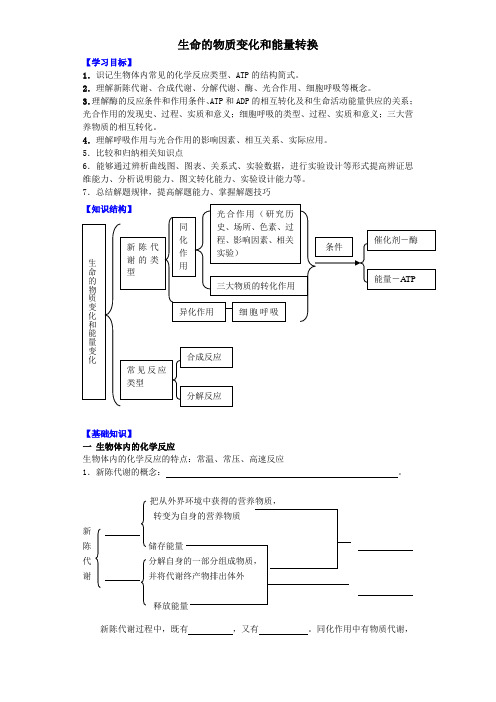 生命的物质变化和能量转换