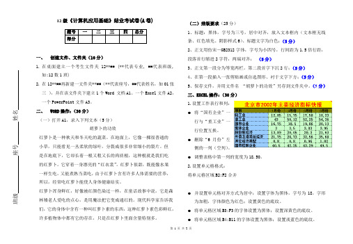 12级《计算机应用基础》结业考试A卷