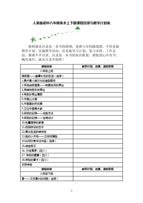 人美版初中八年级美术上下册课程目录与教学计划表