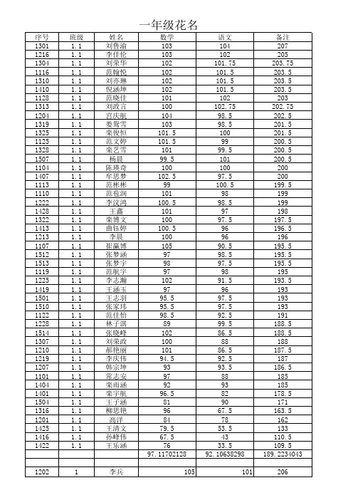 2012.12新寒假考试总成绩1