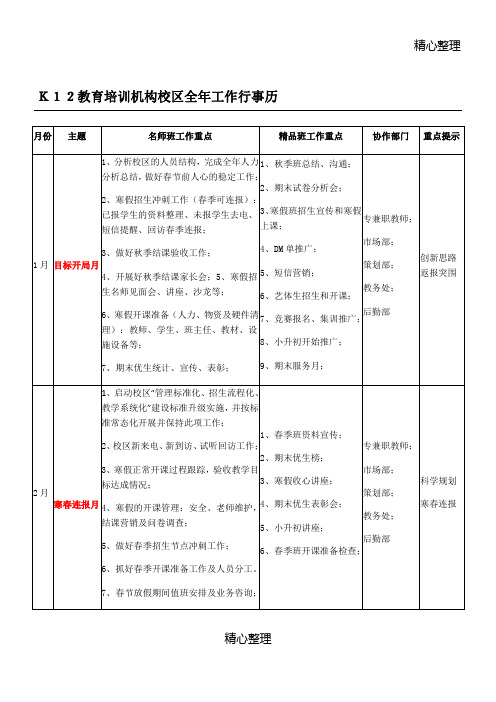 K12教育培训机构校区全年工作行事历