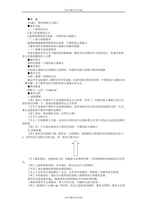 北师大版-数学-八年级下册-4.9 图形的放大与缩小 教案5