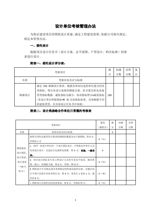 设计单位管理考核细则