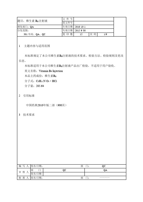 12维生素B6注射液2010