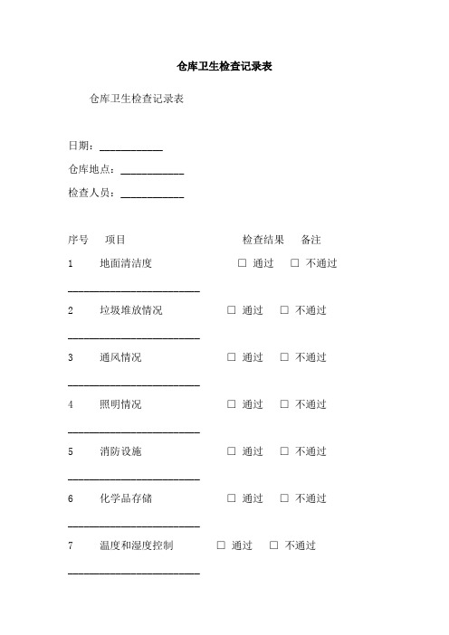 仓库卫生检查记录表