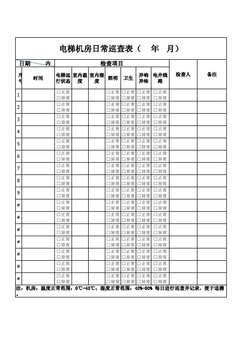 电梯机房巡查表 每天 每月