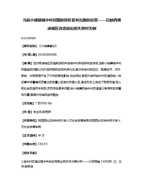 当前小城镇城中村问题的探析及其出路的反思——以陕西杨凌城区改造前后的失地村为例