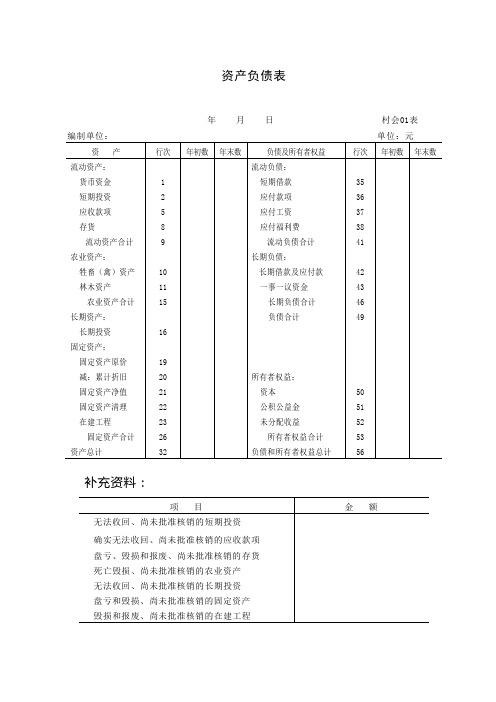 资产负债表-村集体经济组织会计使用