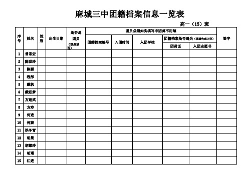 高一团籍管理表