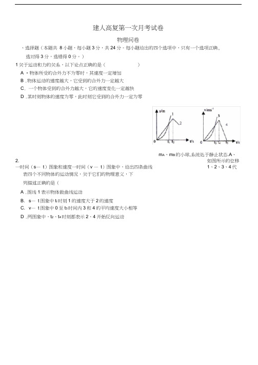 浙江省杭州市建人高复学校2013届高三第一次月考物理试题含答案