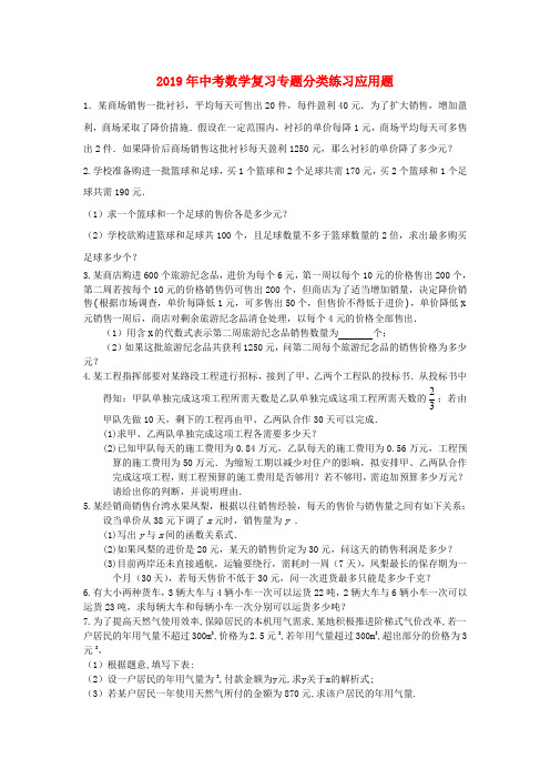 2019年中考数学专题复习分类练习 应用题