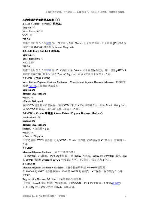 酵母表达培养基介绍(新)