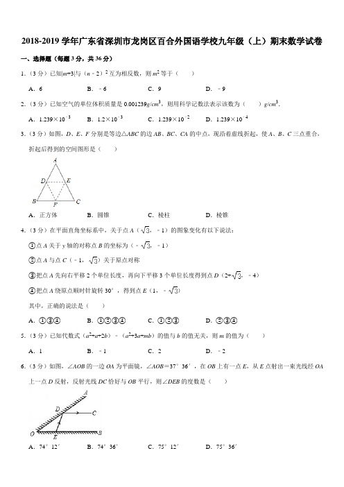 2018-2019学年广东省深圳市龙岗区百合外国语学校九年级(上)期末数学试卷