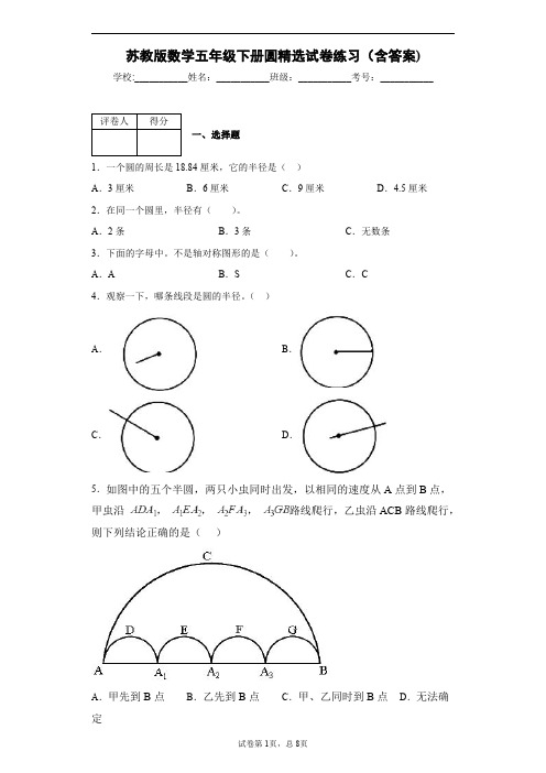 苏教版数学五年级下册圆精选试卷练习(含答案)1