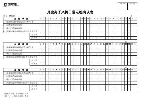 BRC记录QS记录-CR011A 月度离子风机日常点检确认表