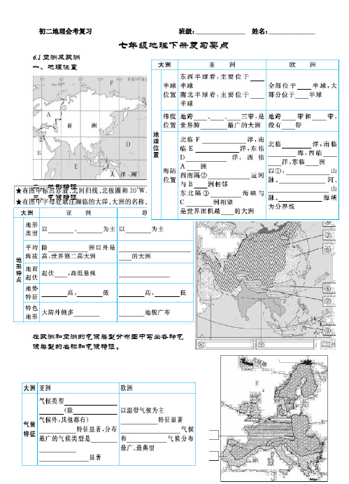 2018年七年级下册地理会考复习知识要点