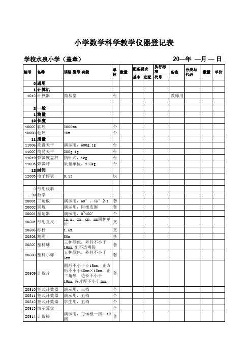 小学科学数学仪器登记表