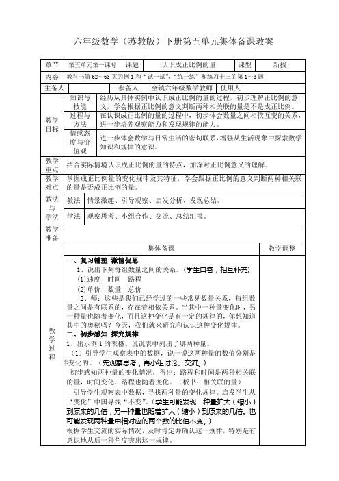 苏教版六年级数学下册第五单元集体备课教案