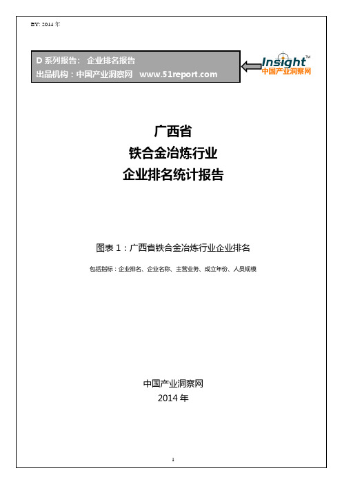 广西省铁合金冶炼行业企业排名统计报告