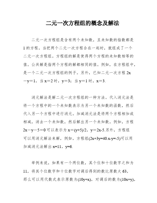 二元一次方程组的概念及解法